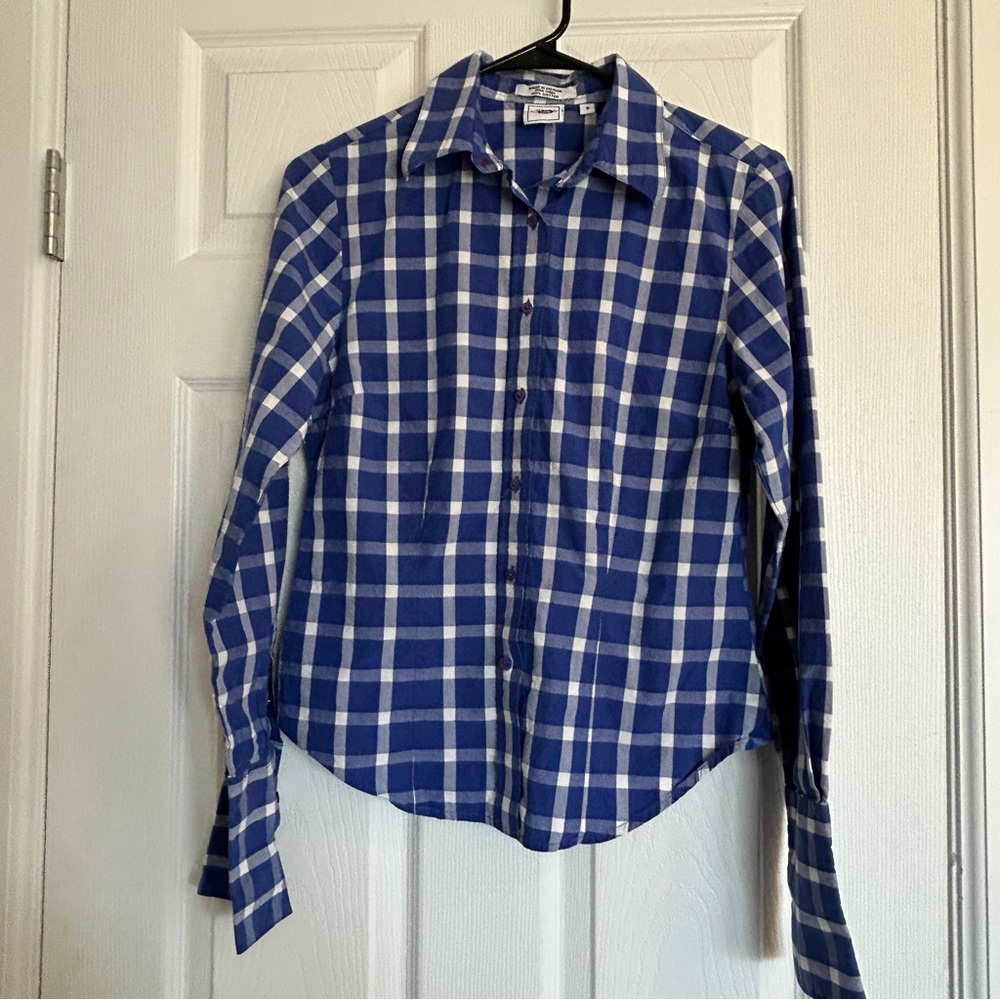 Cruel Girl Women’s Western‎ Button Down Shirt Small Blue White Check Plaid